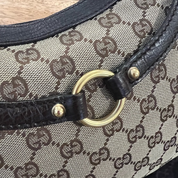 Gucci GG114890 Brown Horsebit Canvas Leather Shoulder Bag Tote with dust bag! - Picture 5 of 10